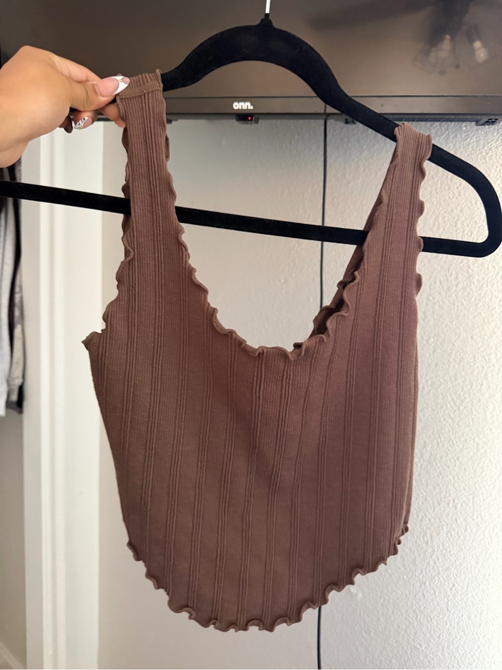Ribbed Scoop Neck Tank Top - Brown